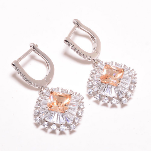 Madagascar Morganite Quartz & Topaz 925 Silver Earring, Drop Dangle Earring, Gift For Her, Cushion Earring, Peach Earring, Silver Jewelry Earring