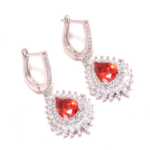 Mozambique Garnet & Topaz 925 Sterling Silver Jewelry Earring, Drop Dangle Earring, Gift For Her, Pear Earring, Red Earring, Silver Jewelry Earring