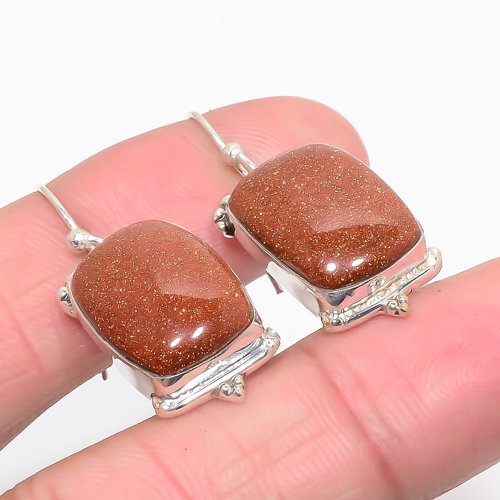Golden Sun Stone 925 Sterling Silver Earring, Drop Dangle Earring, Gift For Her, Cushion Earring, Golden Earring, Silver Jewelry Earring