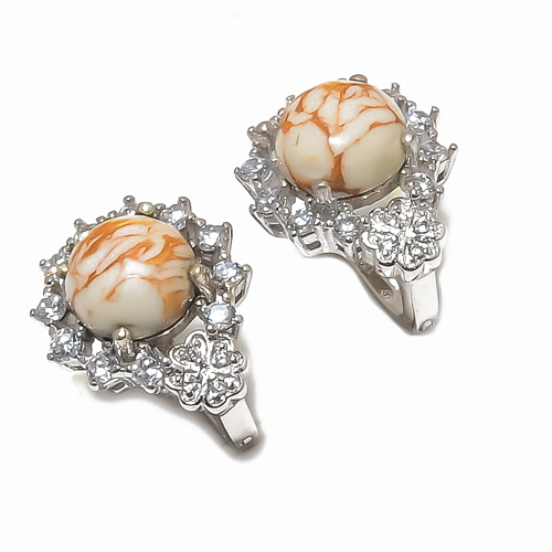 Copper White Turquoise & CZ 925 Sterling Silver Jewelry Earring, Drop Dangle Earring, Gift For Her, Round Earring, White Earring, Silver Jewelry Earring