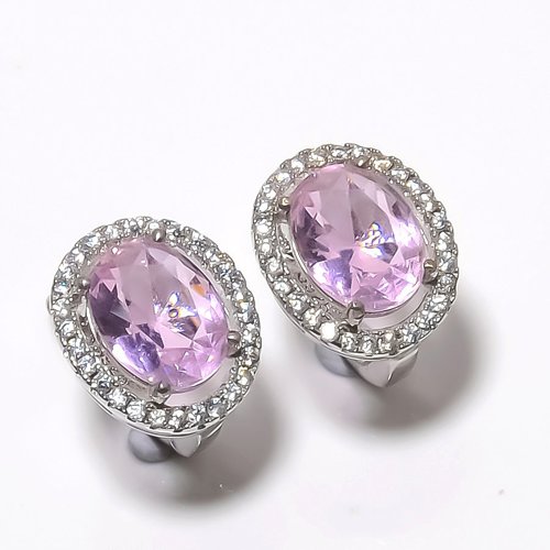 Madagascar Rose Quartz & CZ 925 Sterling Silver Jewelry Earring, Drop Dangle Earring, Gift For Her, Oval Earring, Pink Earring, Silver Jewelry Earring