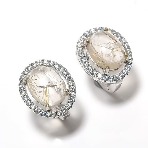 Golden Rutilated Quartz,Cubic Zirconia 925 Sterling Silver Jewelry Earring, Drop Dangle Earring, Gift For Her, Oval Earring, Golden Earring, Silver Jewelry Earring