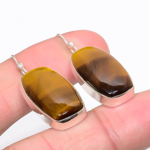 Tiger'S Eye 925 Sterling Silver Jewelry Earring 1.6" T21
