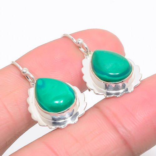 Russian Malachite 925 Sterling Silver Jewelry Earring, Drop Dangle Earring, Gift For Her, Pear Earring, Green Earring, Silver Jewelry Earring