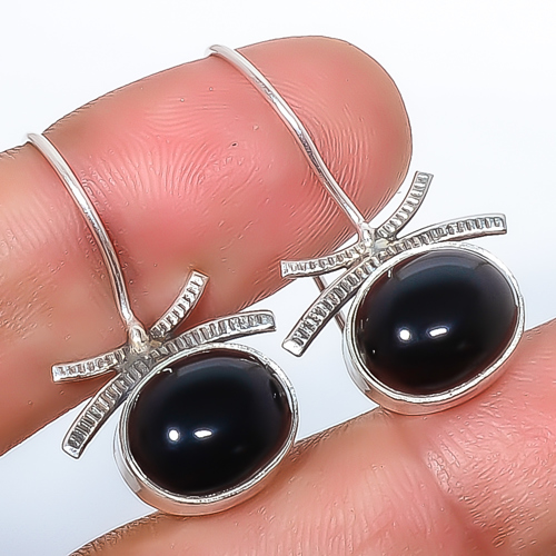 Black Onyx - Brazil 925 Sterling Silver Earring, Drop Dangle Earring, Gift For Her, Oval Earring, Black Earring, Silver Jewelry Earring