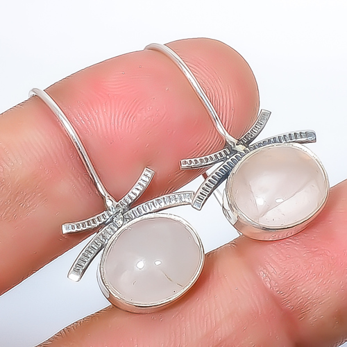 Rose Quartz - Madagascar 925 Sterling Silver Earring, Drop Dangle Earring, Gift For Her, Oval Earring, Pink Earring, Silver Jewelry Earring