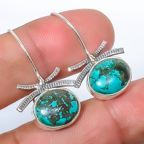 Turquoise - Tibetan 925 Sterling Silver Earring, Drop Dangle Earring, Gift For Her, Oval Earring, Blue Earring, Silver Jewelry Earring