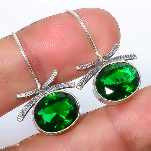 Emerald Quartz 925 Sterling Silver Earring, Drop Dangle Earring, Gift For Her, Oval Earring, Green Earring, Silver Jewelry Earring