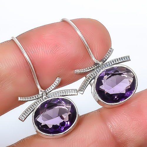 Amethyst 925 Sterling Silver Earring, Drop Dangle Earring, Gift For Her, Oval Earring, Purple Earring, Silver Jewelry Earring