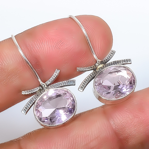 Rose Quartz 925 Sterling Silver Earring, Drop Dangle Earring, Gift For Her, Oval Earring, Pink Earring, Silver Jewelry Earring