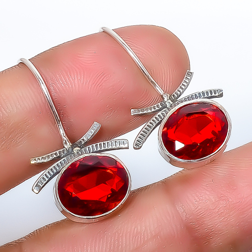 Garnet 925 Sterling Silver Jewelry Earring, Drop Dangle Earring, Gift For Her, Oval Earring, Red Earring, Silver Jewelry Earring