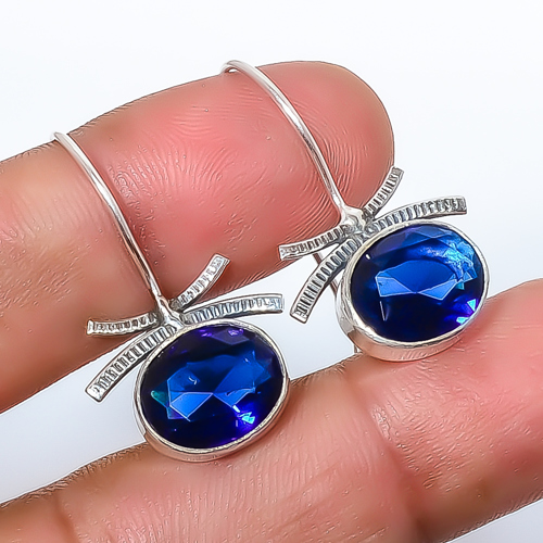 Blue Sapphire 925 Sterling Silver Earring, Drop Dangle Earring, Gift For Her, Oval Earring, Blue Earring, Silver Jewelry Earring