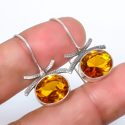 Golden Quartz 925 Sterling Silver Earring, Drop Dangle Earring, Gift For Her, Oval Earring, Golden Earring, Silver Jewelry Earring