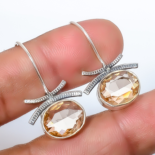 Morganite Quartz 925 Sterling Silver Earring, Drop Dangle Earring, Gift For Her, Oval Earring, Peach Earring, Silver Jewelry Earring