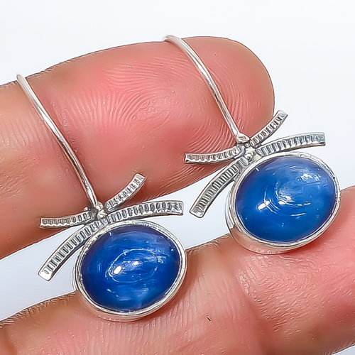 Kyanite - Nepal 925 Sterling Silver Jewelry Earring, Drop Dangle Earring, Gift For Her, Oval Earring, Blue Earring, Silver Jewelry Earring