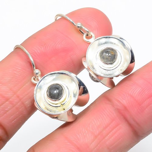 Sri Lankan Salt Paper Rutilated Quartz Spinning 925 Silver Earring, Drop Dangle Earring, Gift For Her, Round Earring, Black Earring, Silver Jewelry Earring