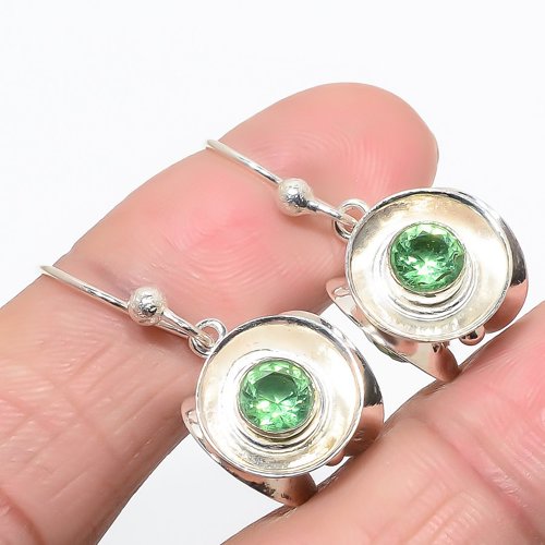 African Green Amethyst Spinning 925 Sterling Silver Jewelry Earring, Drop Dangle Earring, Gift For Her, Round Earring, Green Earring, Silver Jewelry Earring