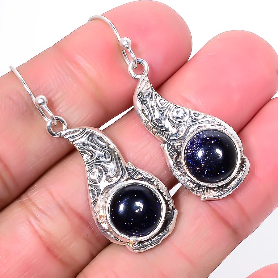 Blue Sunstone 925 Sterling Silver Jewelry Earring, Drop Dangle Earring, Gift For Her, Round Earring, Blue Earring, Silver Jewelry Earring