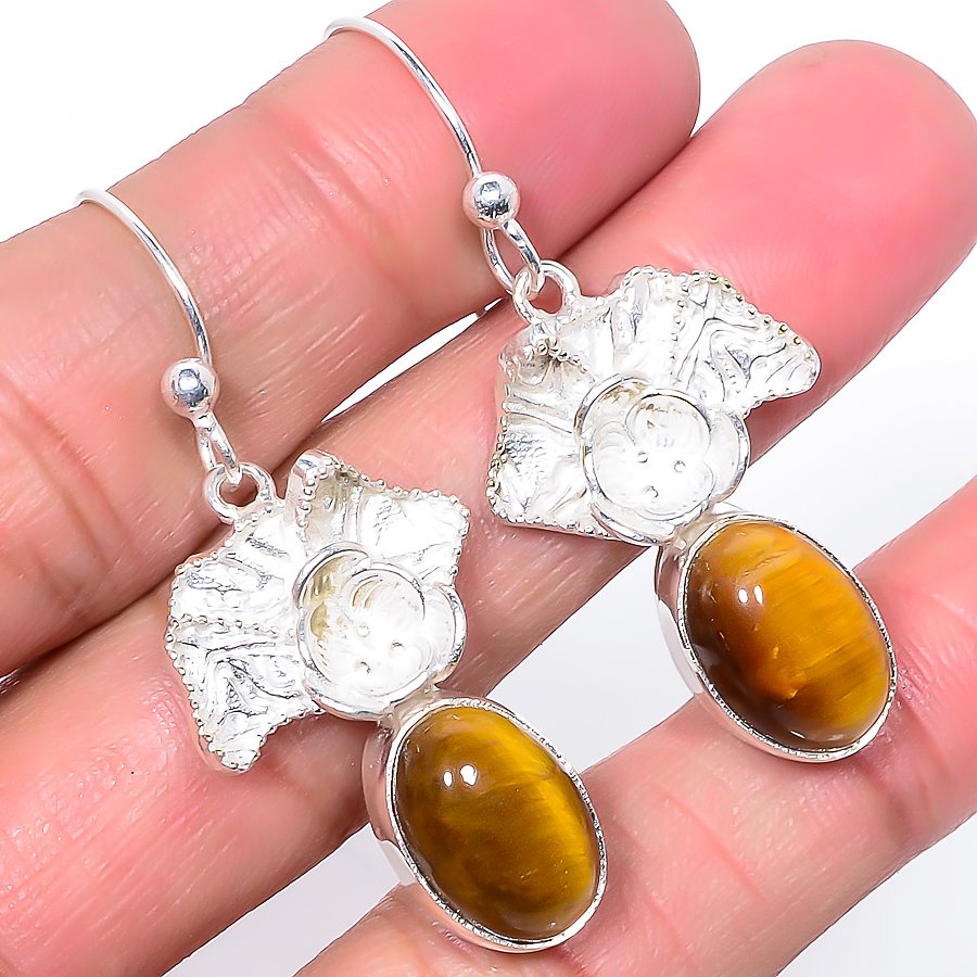 Yellow Tiger'S Eye 925 Sterling Silver Jewelry Earring, Drop Dangle Earring, Gift For Her, Oval Earring, Yellow Earring, Silver Jewelry Earring