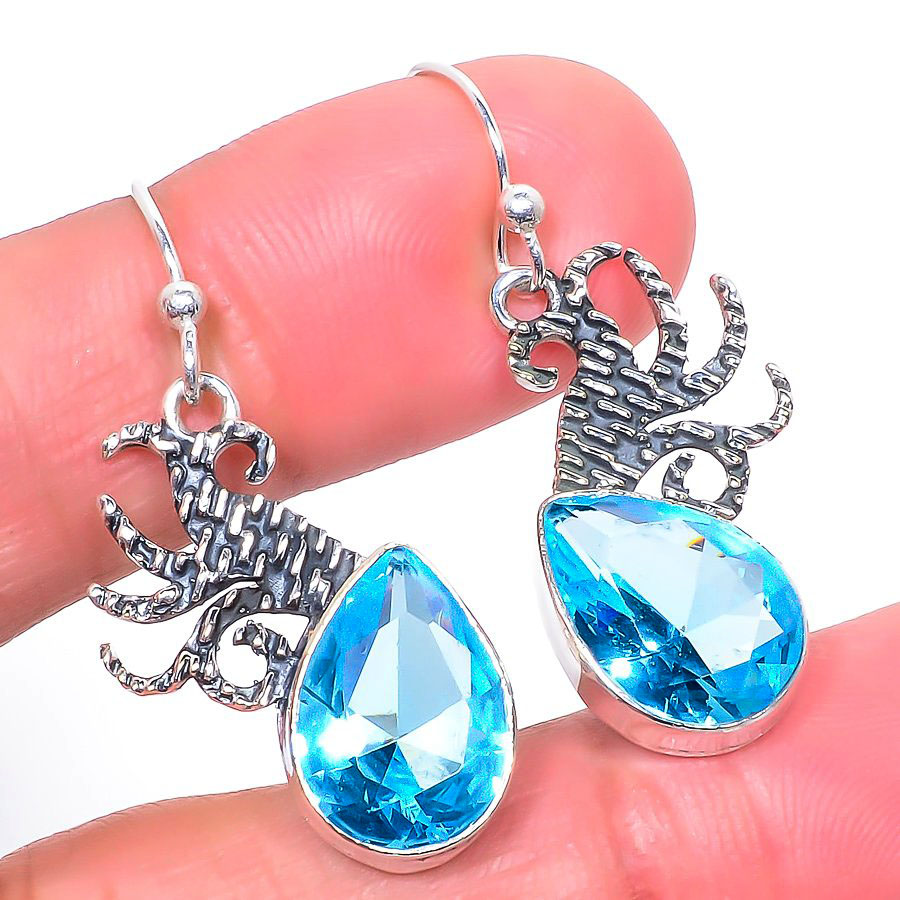 Blue Topaz 925 Sterling Silver Jewelry Earring, Drop Dangle Earring, Gift For Her, Pear Earring, Blue Earring, Silver Jewelry Earring