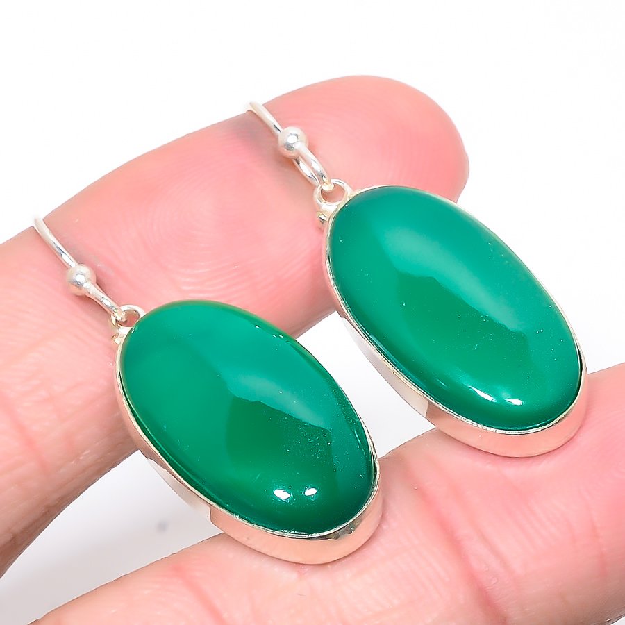 African Green Onyx 925 Sterling Silver Jewelry Earring, Drop Dangle Earring, Gift For Her, Oval Earring, Green Earring, Silver Jewelry Earring