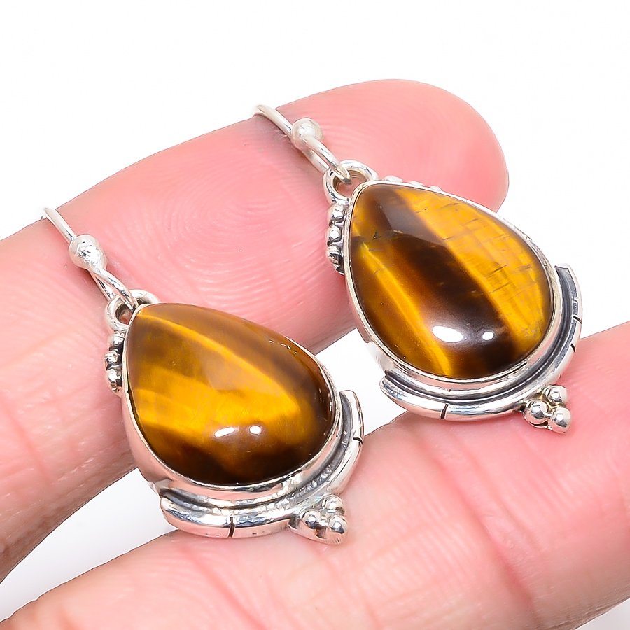 Thai Tiger'S Eye 925 Sterling Silver Jewelry Earring, Drop Dangle Earring, Gift For Her, Pear Earring, Yellow Earring, Silver Jewelry Earring