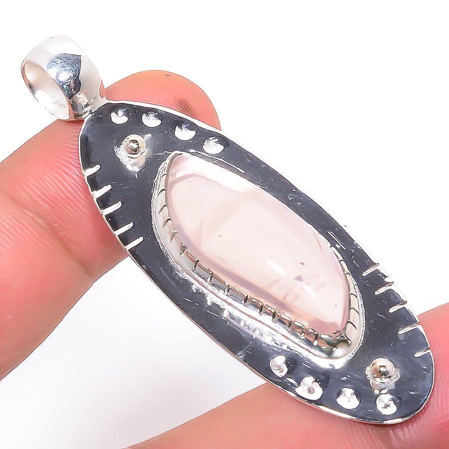 Rose Quartz 925 Sterling Silver Pendant, Handmade Pendant, Fancy Pendant, Pink Pendant, Unique Silver Pendant, Fine Pendant, Silver Jewelry Pendant