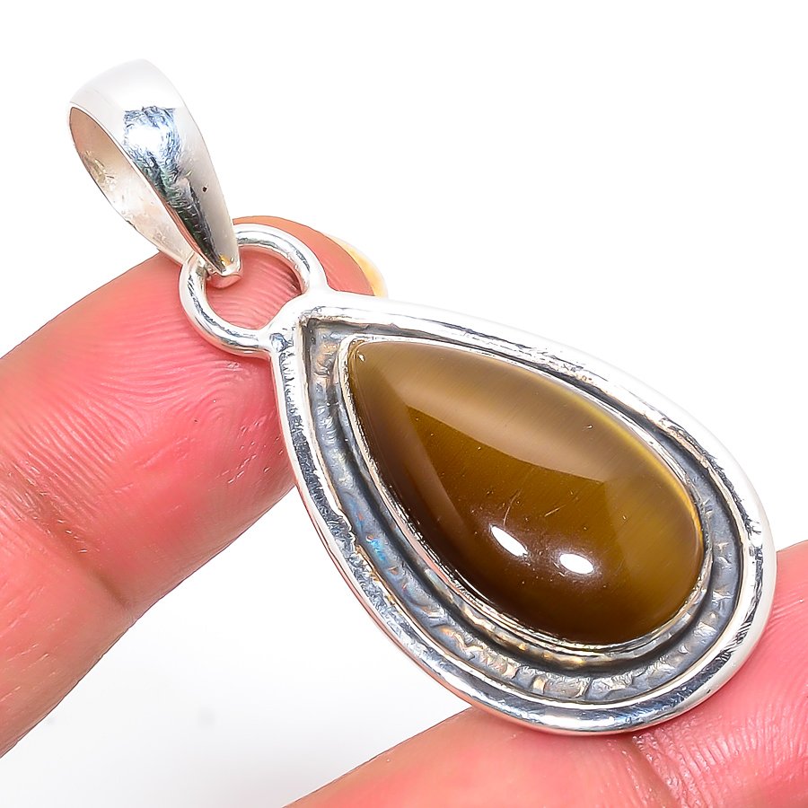Yellow Tiger Eye 925 Sterling Silver Pendant, Handmade Pendant, Pear Pendant, Yellow Pendant, Unique Silver Pendant, Fine Pendant, Silver Jewelry Pendant