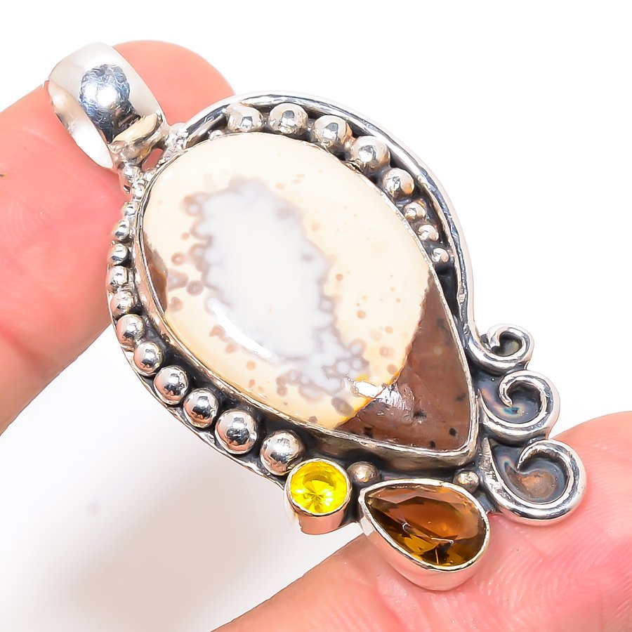 Ocean Jasper & Smoky Quartz 925 Sterling Silver Pendant, Handmade Pendant, Pear Pendant, Brown Pendant, Unique Silver Pendant, Fine Pendant, Silver Jewelry Pendant