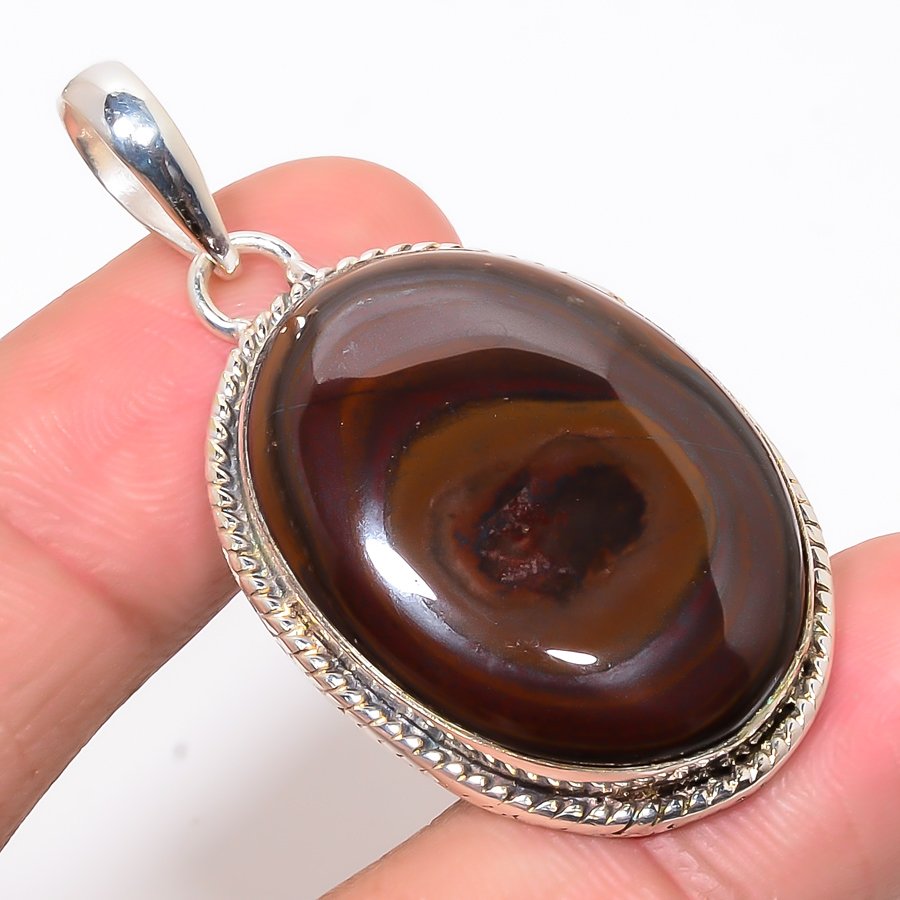 Bulls Eye Mookaite 925 Sterling Silver Pendant, Handmade Pendant, Oval Pendant, Brown Pendant, Unique Silver Pendant, Fine Pendant, Silver Jewelry Pendant