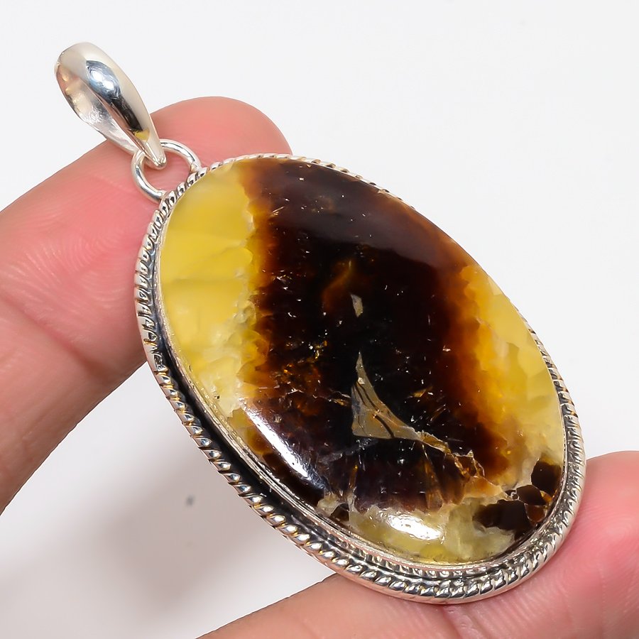 Septarian Stone 925 Sterling Silver Pendant, Handmade Pendant, Oval Pendant, Brown Pendant, Unique Silver Pendant, Fine Pendant, Silver Jewelry Pendant