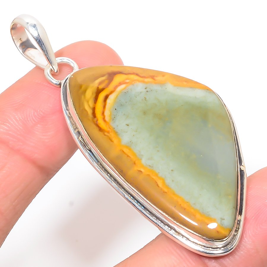 Polychrome Jasper 925 Sterling Silver Pendant, Handmade Pendant, Trillion Pendant, Green Pendant, Unique Silver Pendant, Fine Pendant, Silver Jewelry Pendant