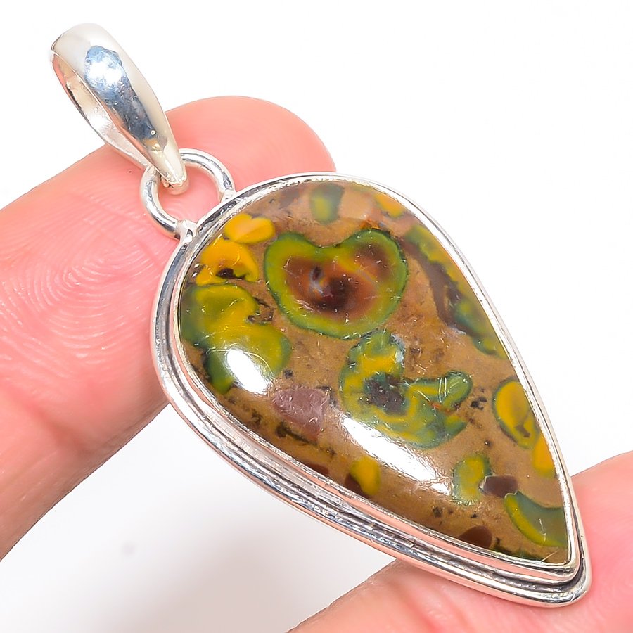 Rhyolite Jasper 925 Sterling Silver Pendant, Handmade Pendant, Pear Pendant, Red Pendant, Unique Silver Pendant, Fine Pendant, Silver Jewelry Pendant