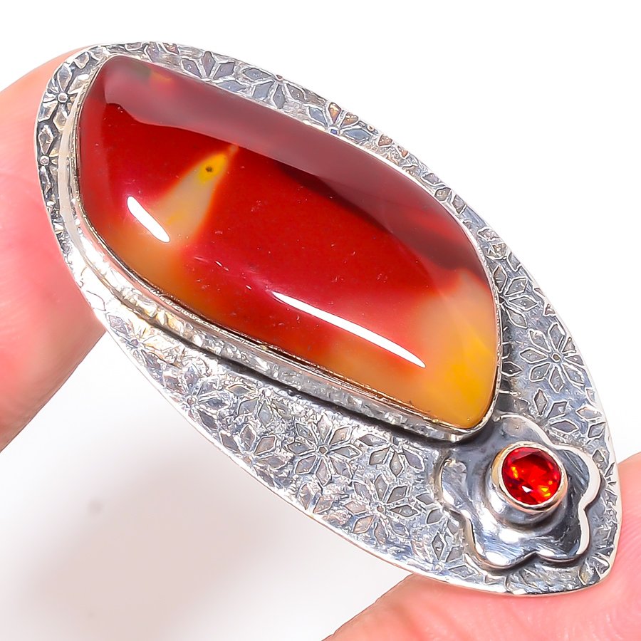 Mookaite & Garnet 925 Sterling Silver Pendant, Handmade Pendant, Fancy Pendant, Red Pendant, Unique Silver Pendant, Fine Pendant, Silver Jewelry Pendant