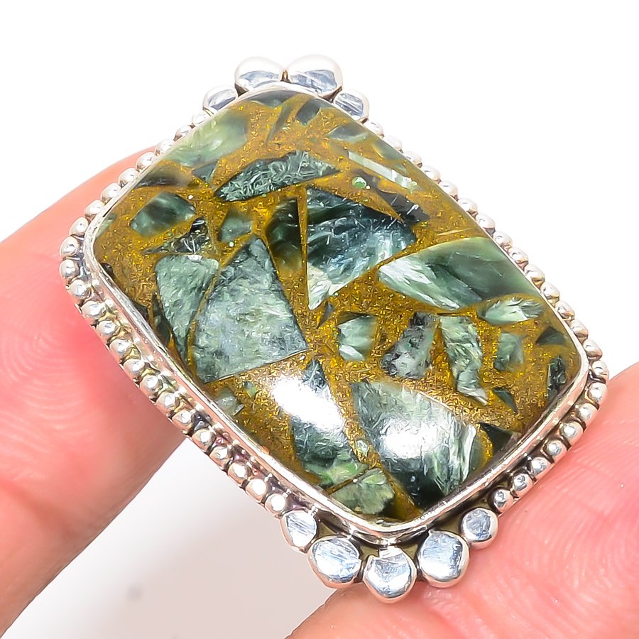 Copper Seraphinite 925 Sterling Silver Pendant, Handmade Pendant, Cushion Pendant, Green Pendant, Unique Silver Pendant, Fine Pendant, Silver Jewelry Pendant