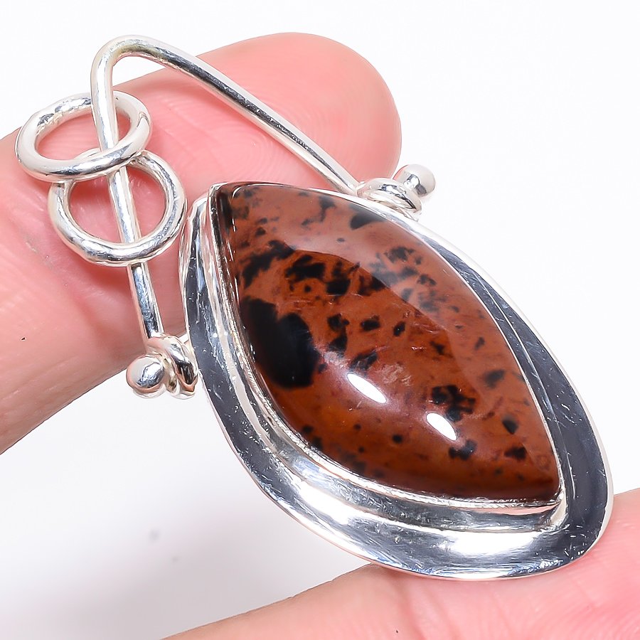 Mahogany Obsidian 925 Sterling Silver Pendant, Handmade Pendant, Trillion Pendant, Red Pendant, Unique Silver Pendant, Fine Pendant, Silver Jewelry Pendant