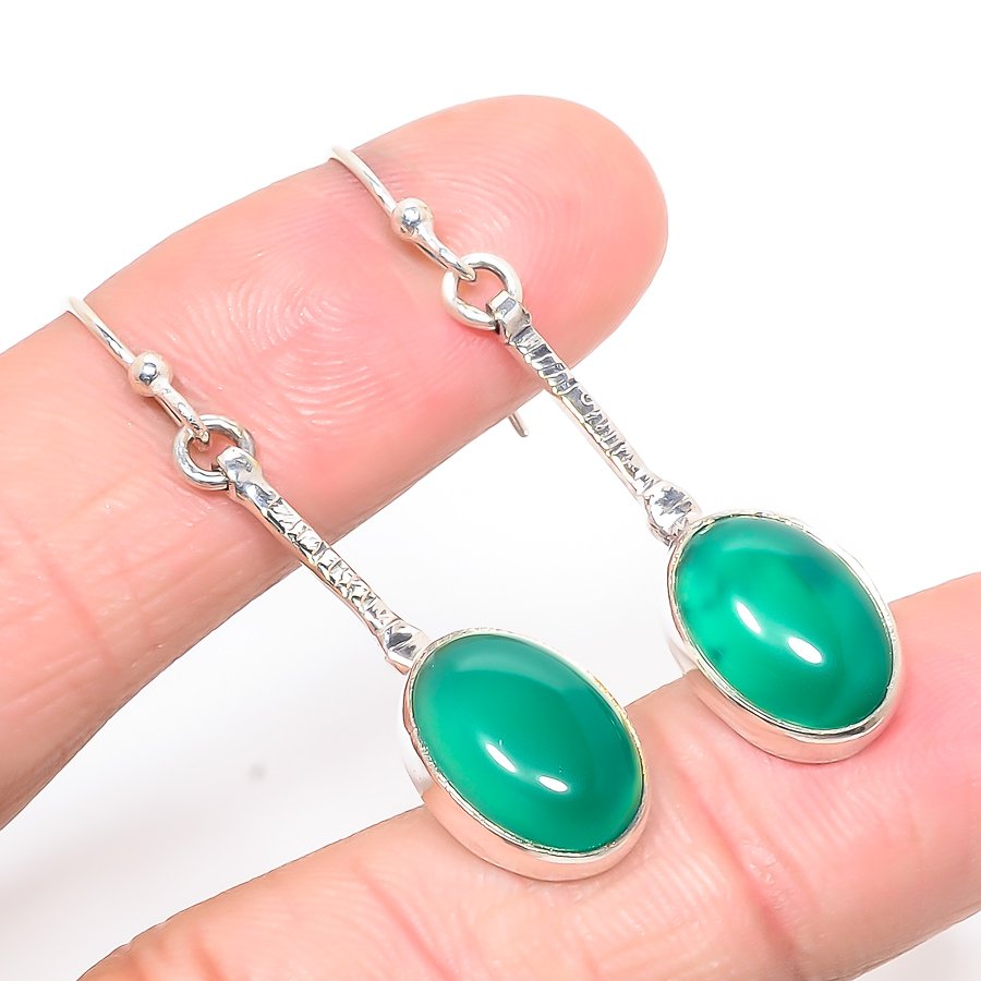 Green Onyx 925 Sterling Silver Earring, Drop Dangle Earring, Gift For Her, Oval Earring, Green Earring, Silver Jewelry Earring