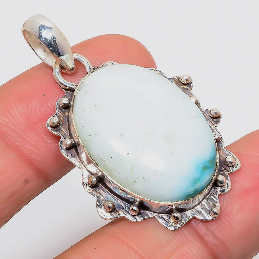 Hemimorphite 925 Sterling Silver Pendant, Handmade Pendant, Oval Pendant, Blue Pendant, Unique Silver Pendant, Fine Pendant, Silver Jewelry Pendant