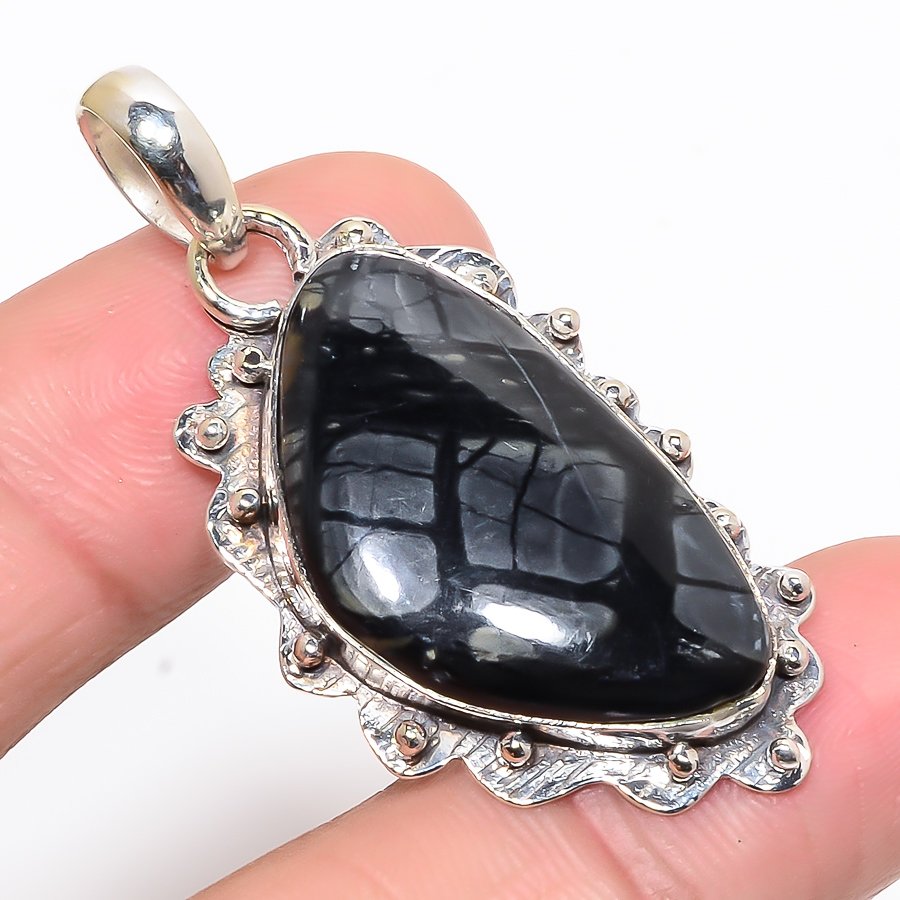 Picasso Jasper 925 Sterling Silver Pendant, Handmade Pendant, Trillion Pendant, Black Pendant, Unique Silver Pendant, Fine Pendant, Silver Jewelry Pendant
