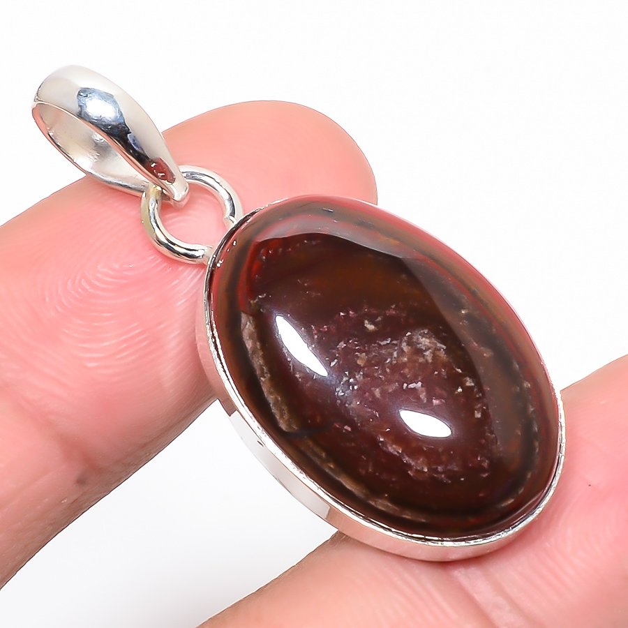 Bull'S Eye Mookaite 925 Sterling Silver Pendant, Handmade Pendant, Oval Pendant, Red Pendant, Unique Silver Pendant, Fine Pendant, Silver Jewelry Pendant