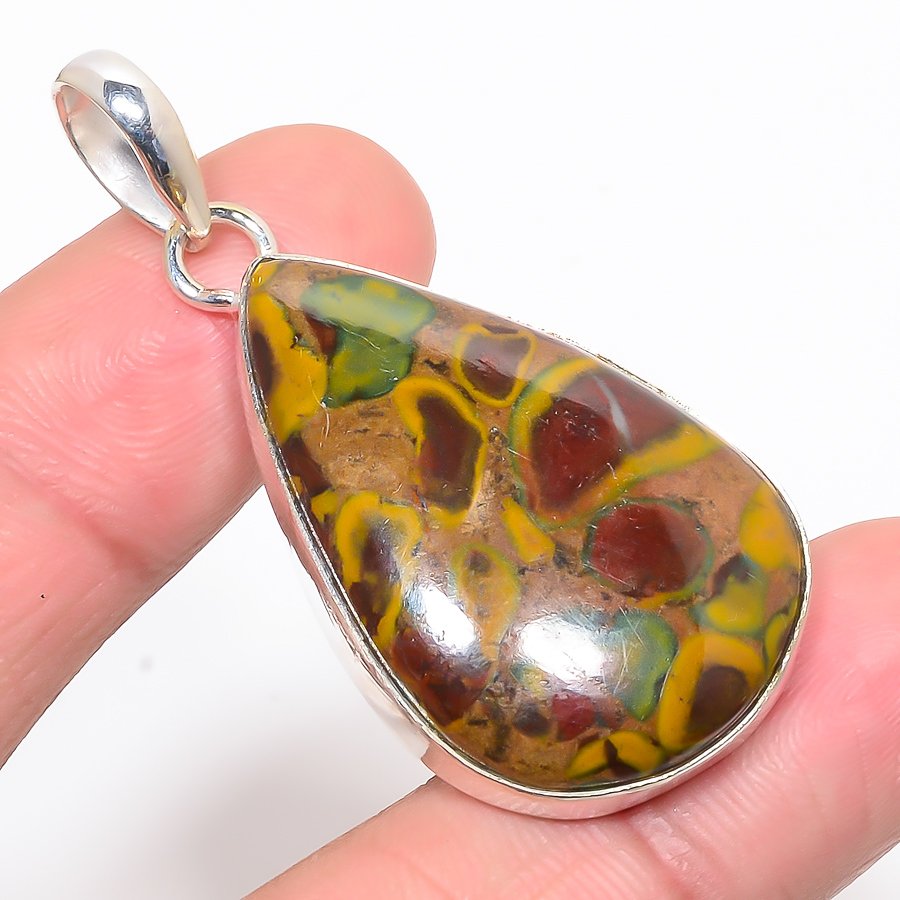 Rhyolite Jasper 925 Sterling Silver Pendant, Handmade Pendant, Pear Pendant, Green Pendant, Unique Silver Pendant, Fine Pendant, Silver Jewelry Pendant