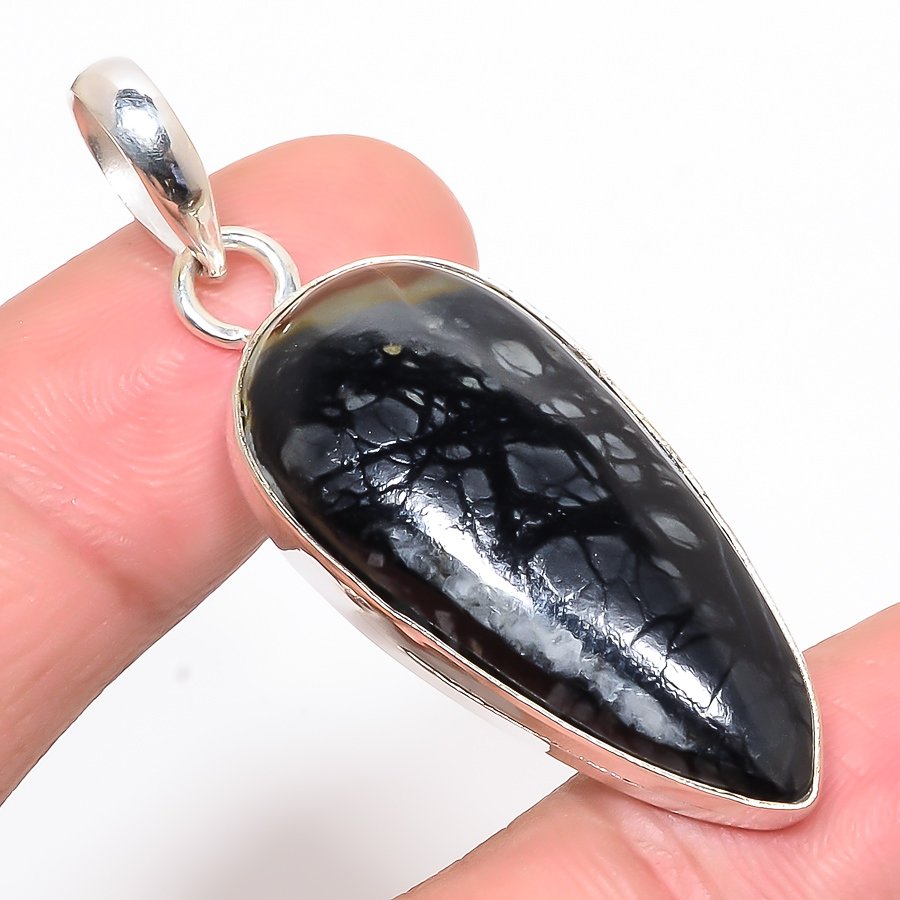 Picasso Jasper 925 Sterling Silver Pendant, Handmade Pendant, Pear Pendant, Black Pendant, Unique Silver Pendant, Fine Pendant, Silver Jewelry Pendant