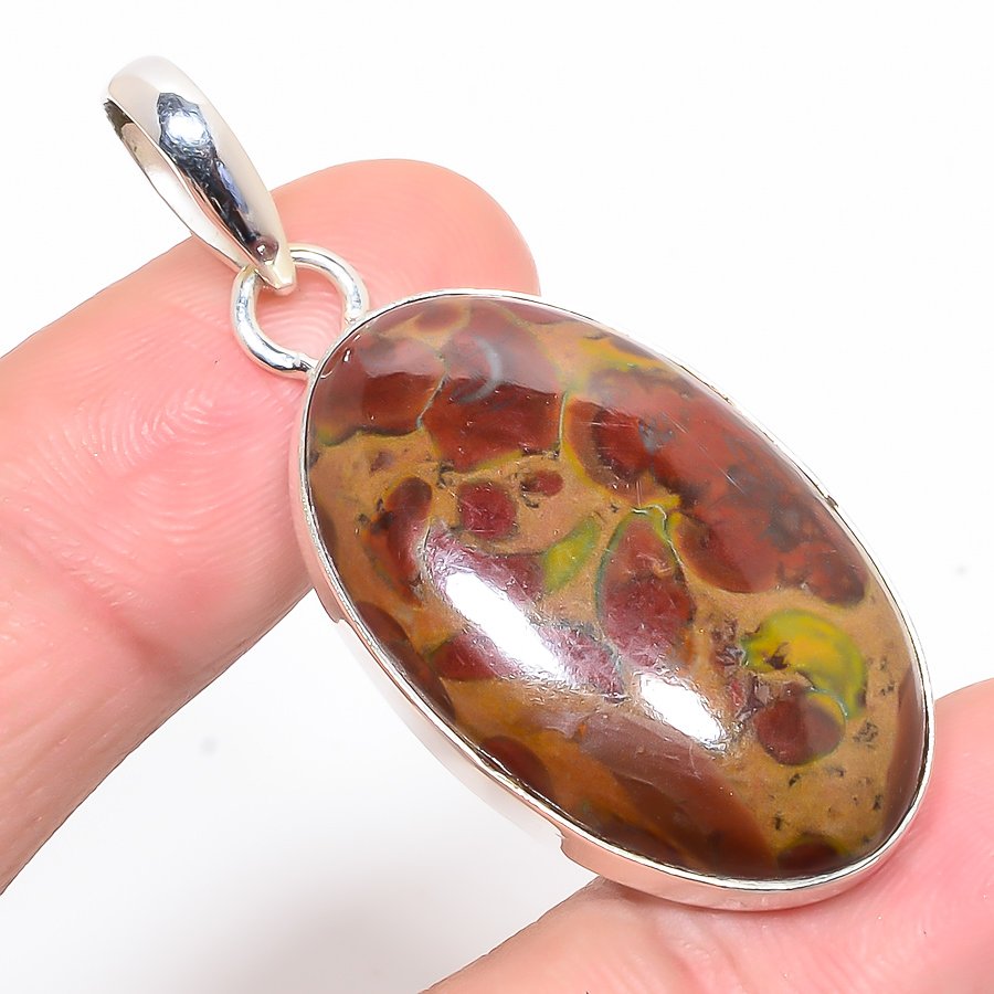 Rhyolite Jasper 925 Sterling Silver Pendant, Handmade Pendant, Oval Pendant, Green Pendant, Unique Silver Pendant, Fine Pendant, Silver Jewelry Pendant