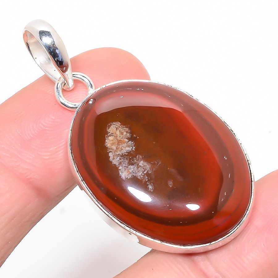 Bull'S Eye Mookaite 925 Sterling Silver Pendant, Handmade Pendant, Oval Pendant, Red Pendant, Unique Silver Pendant, Fine Pendant, Silver Jewelry Pendant