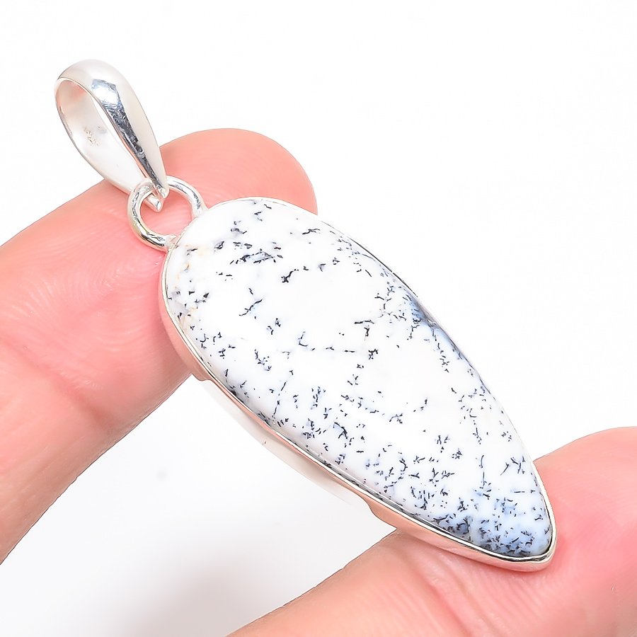 Dendritic Opal 925 Sterling Silver Pendant, Handmade Pendant, Pear Pendant, White Pendant, Unique Silver Pendant, Fine Pendant, Silver Jewelry Pendant