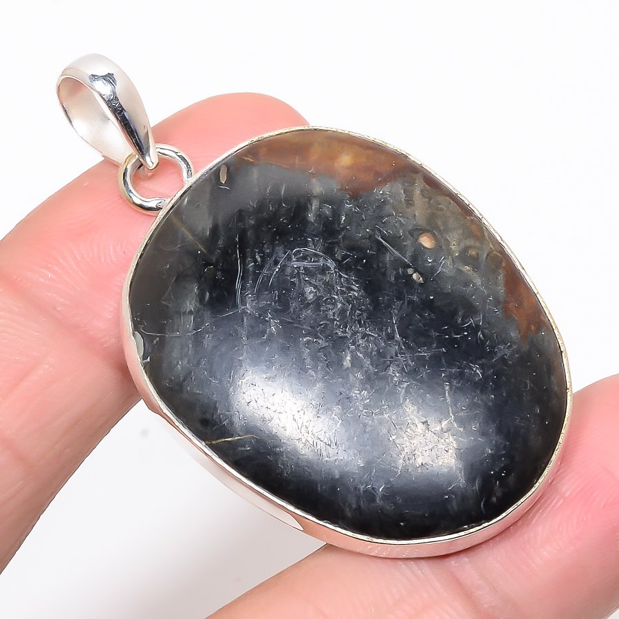 Picasso Jasper 925 Sterling Silver Pendant, Handmade Pendant, Oval Pendant, Black Pendant, Unique Silver Pendant, Fine Pendant, Silver Jewelry Pendant