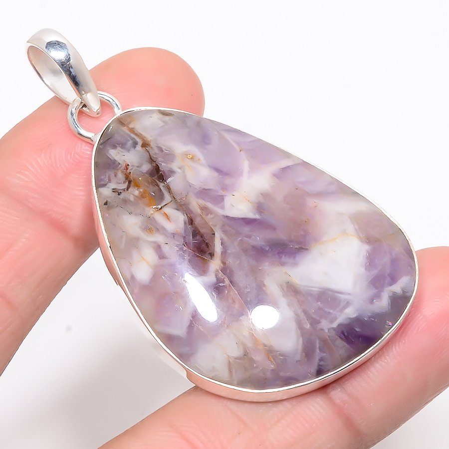 Chevron Amethyst 925 Sterling Silver Pendant, Handmade Pendant, Trillion Pendant, Purple Pendant, Unique Silver Pendant, Fine Pendant, Silver Jewelry Pendant
