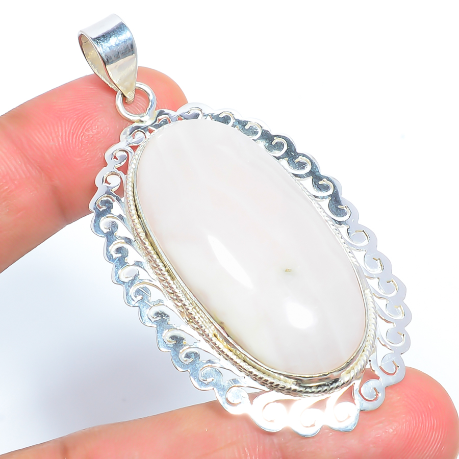 Pink Aragonite 925 Sterling Silver Pendant, Handmade Pendant, Oval Pendant, Pink Pendant, Unique Silver Pendant, Fine Pendant, Silver Jewelry Pendant