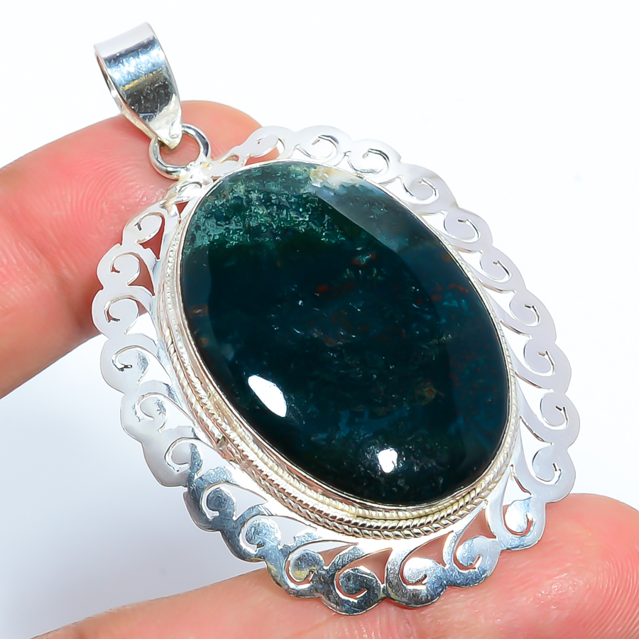 Moss Agate 925 Sterling Silver Pendant, Handmade Pendant, Oval Pendant, Green Pendant, Unique Silver Pendant, Fine Pendant, Silver Jewelry Pendant