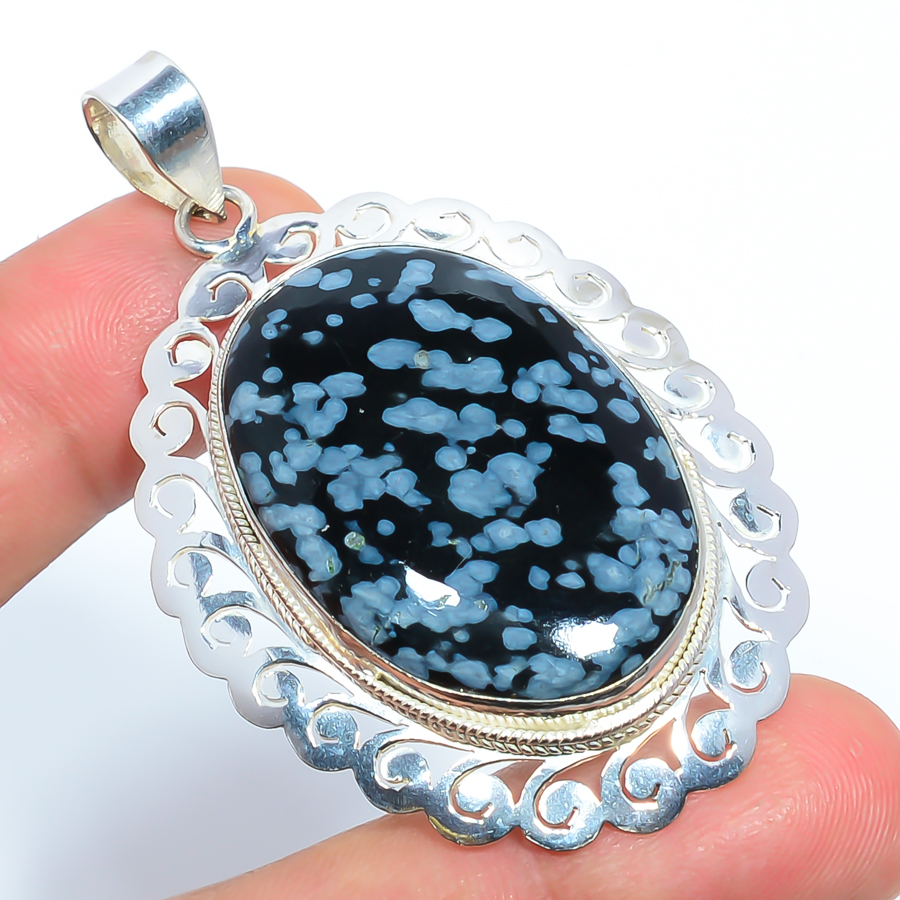 Snowflake Obsidian 925 Sterling Silver Pendant, Handmade Pendant, Oval Pendant, Silver Pendant, Unique Silver Pendant, Fine Pendant, Silver Jewelry Pendant